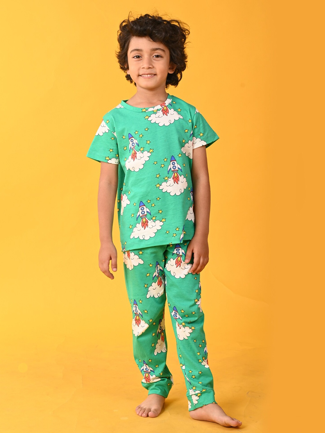 

Anthrilo Boys Conversational Printed Pure Cotton Night Suit, Green