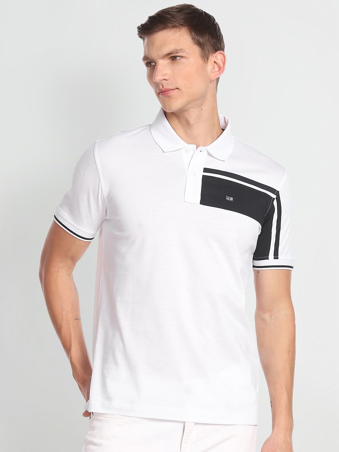 

Arrow Sport Monochrome Polo Collar Pure Cotton T-Shirt, White