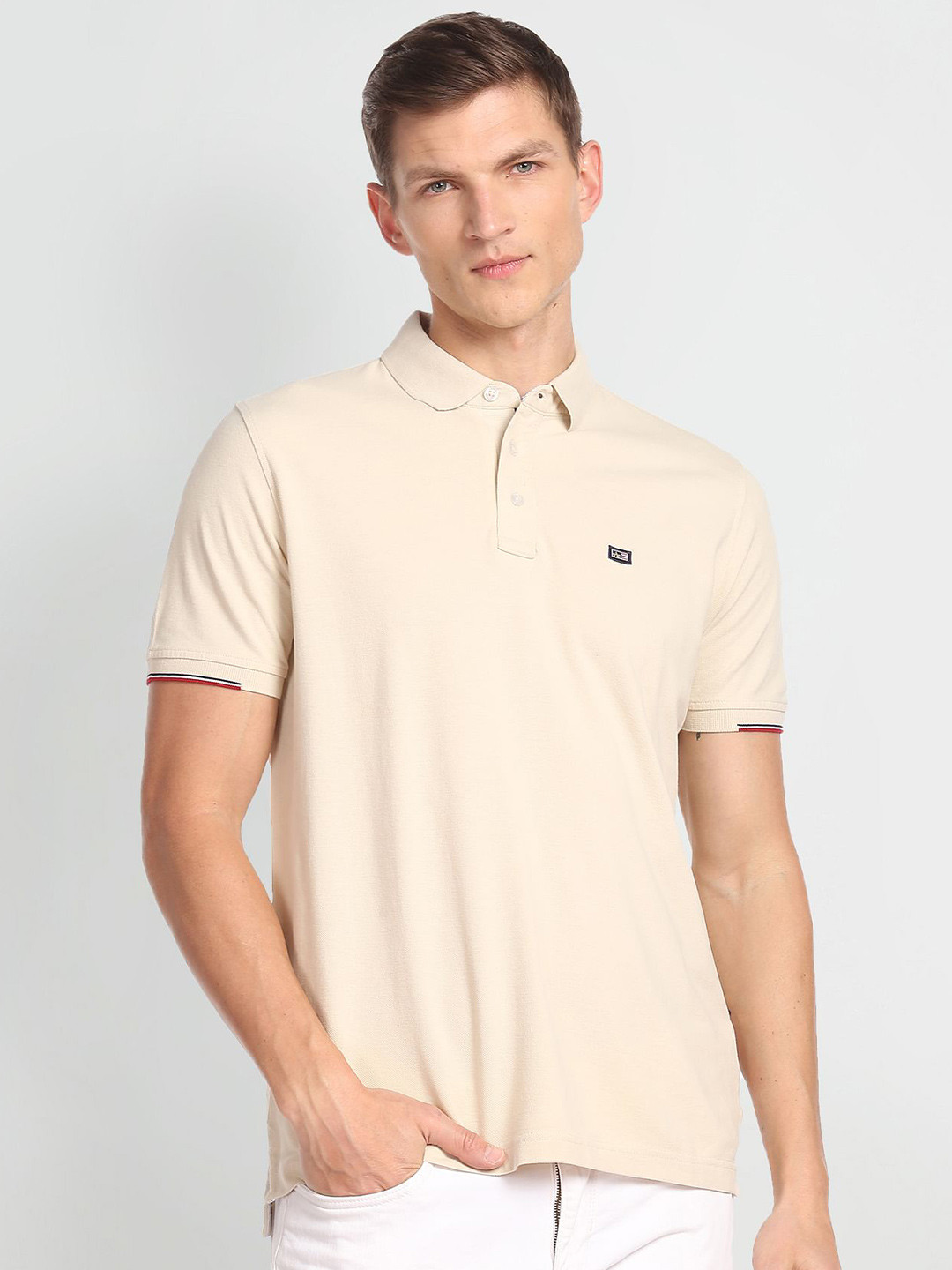 

Arrow Sport Polo Collar Pure Cotton T-Shirt, Cream