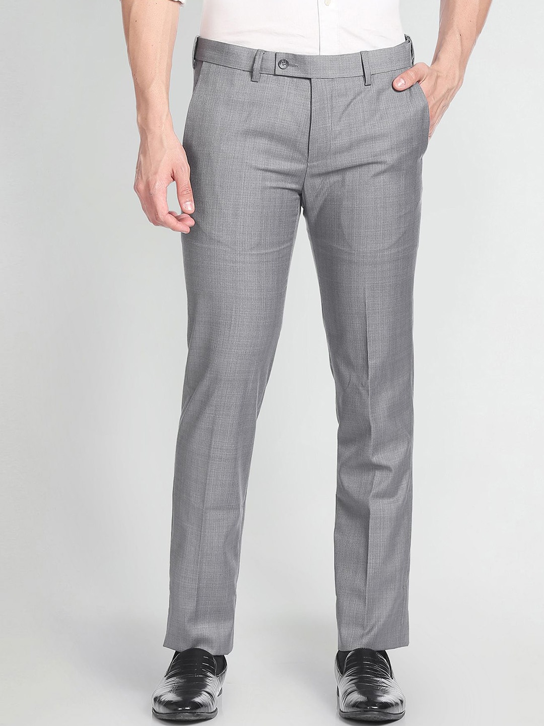 

Arrow Men Mid-Rise Regular Fit Patterned Weave Twill Trousers, Grey