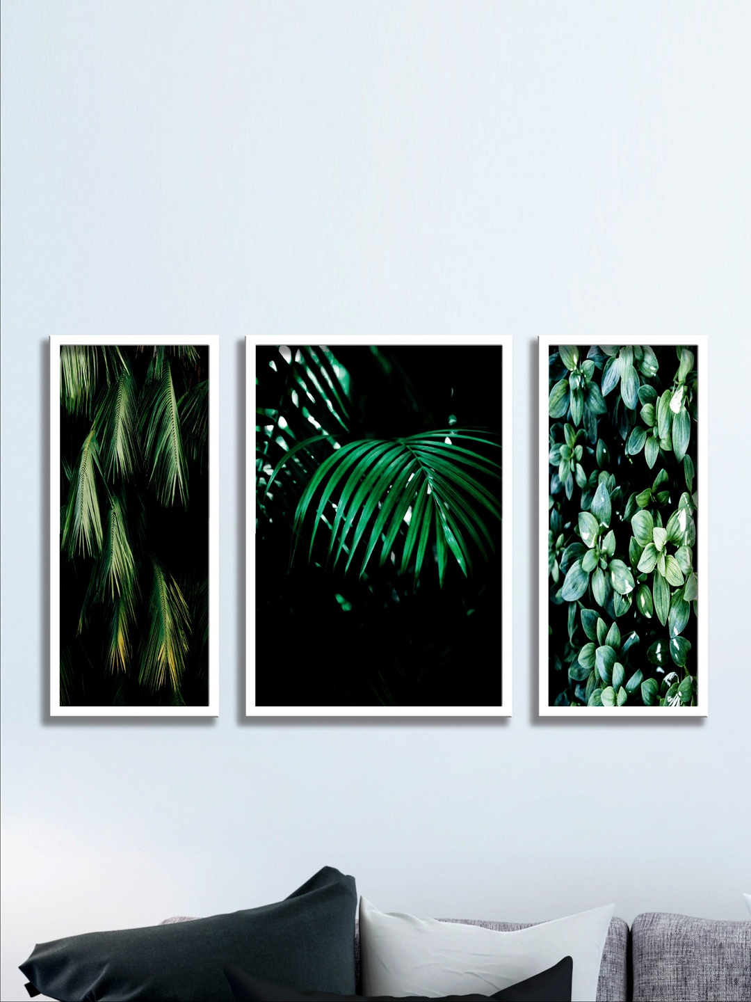

SAF Green & Black 3-Pieces Tropical Leaves Printed Framed Wall Art