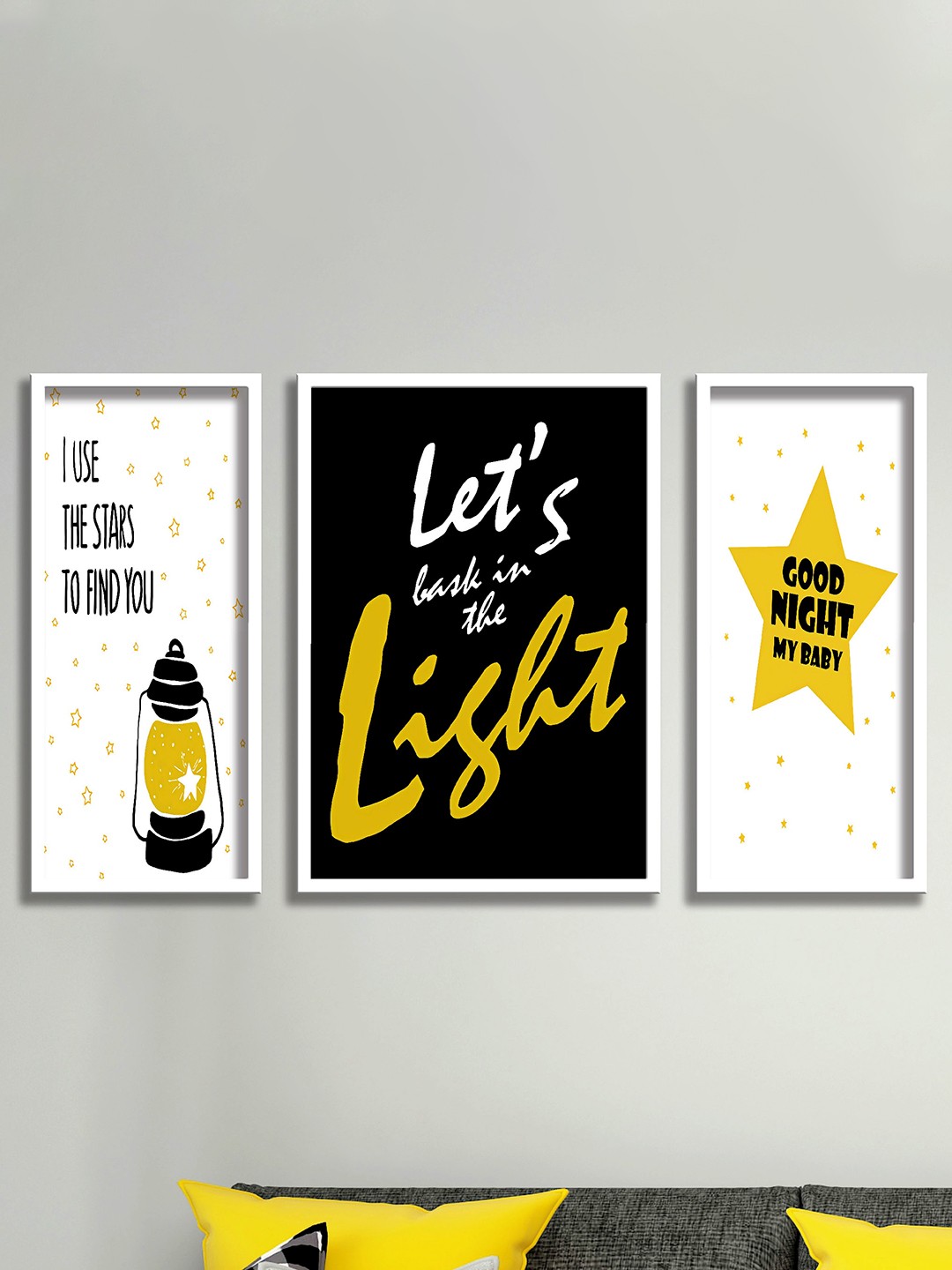 

SAF 3-PCS Black & White Good Night Painting Framed Wall Art