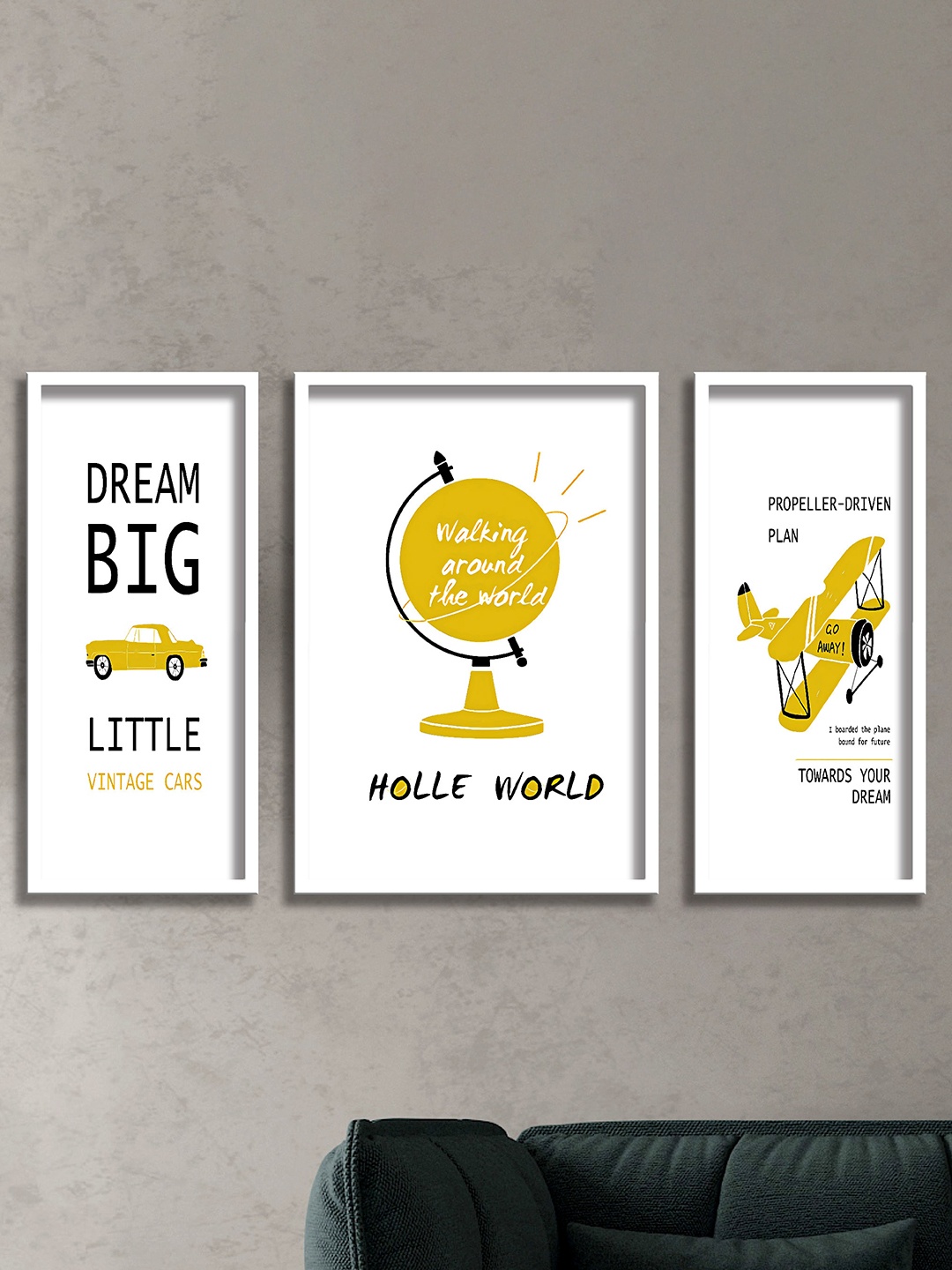 

SAF Yellow & White 3-Pieces Motivational Quotes Printed Framed Wall Art