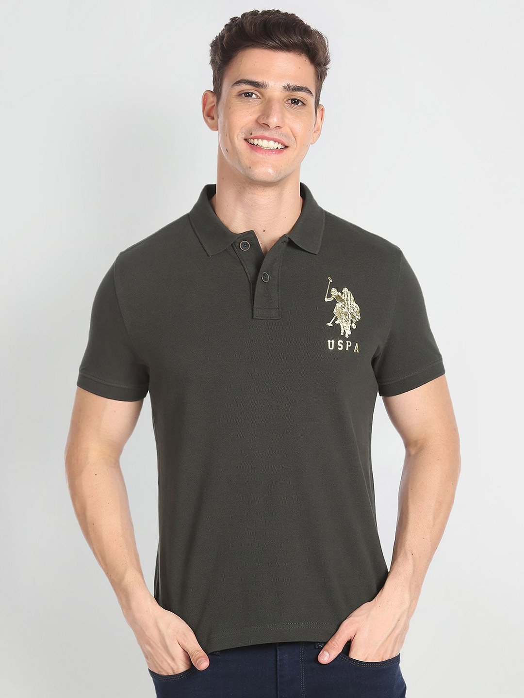 

U.S. Polo Assn. Denim Co. Polo Collar Pure Cotton T-shirt, Green
