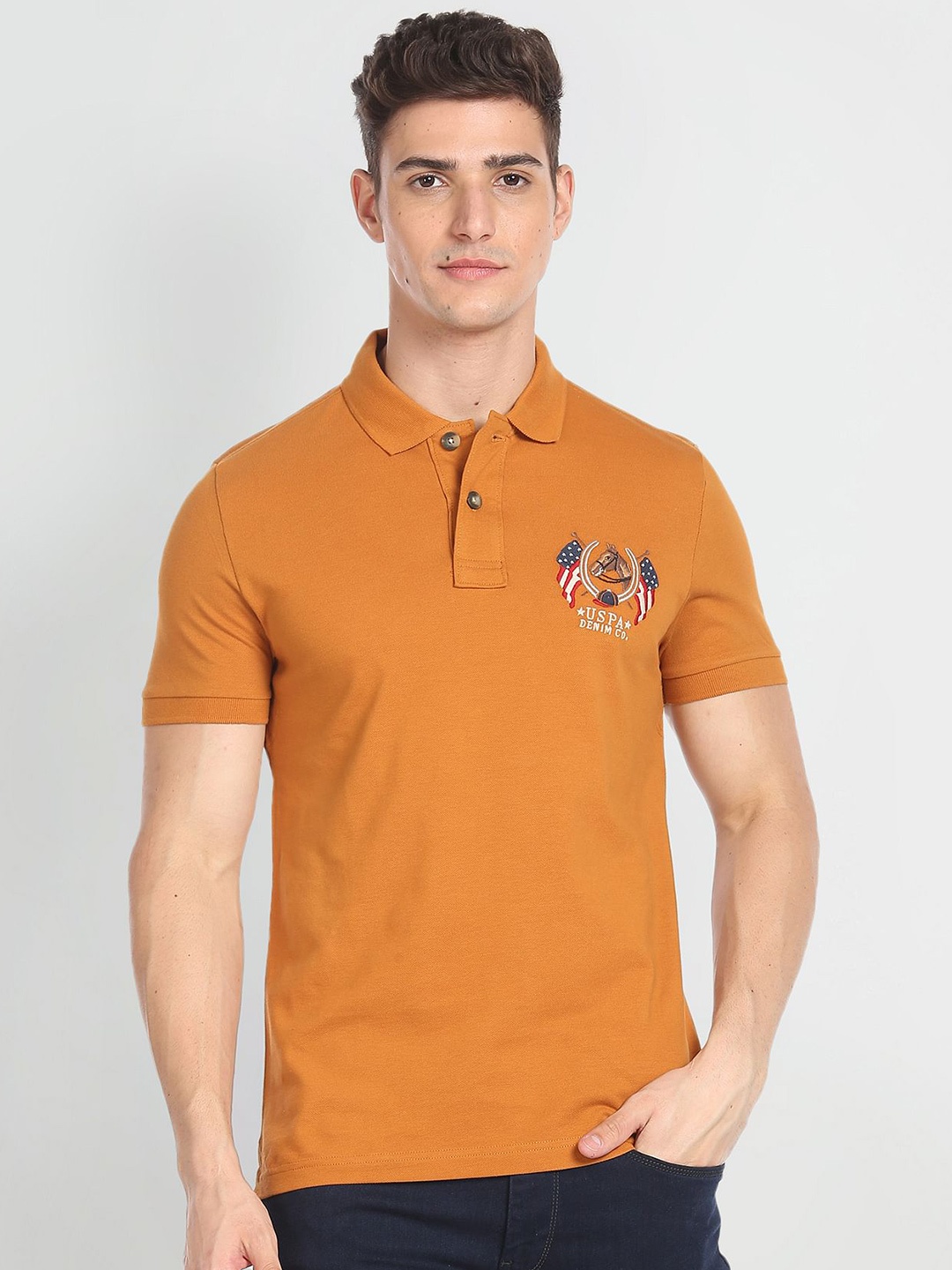 

U.S. Polo Assn. Denim Co. Polo Collar Casual Pure Cotton T-shirt, Tan
