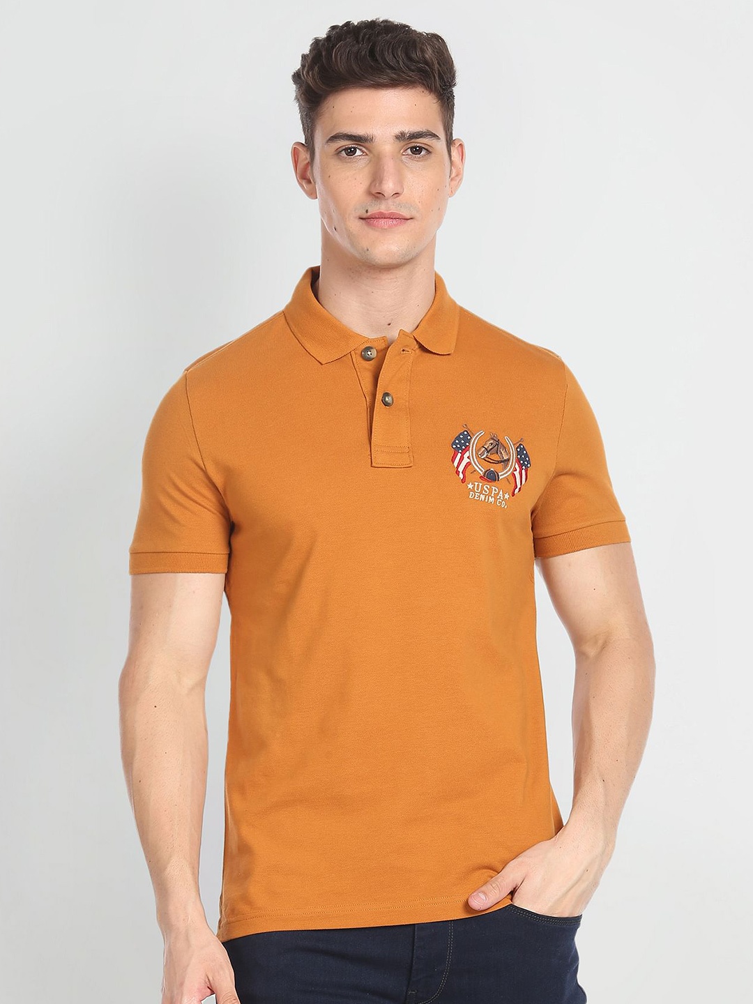 

U.S. Polo Assn. Denim Co. Polo Collar Pure Cotton T-shirt, Brown