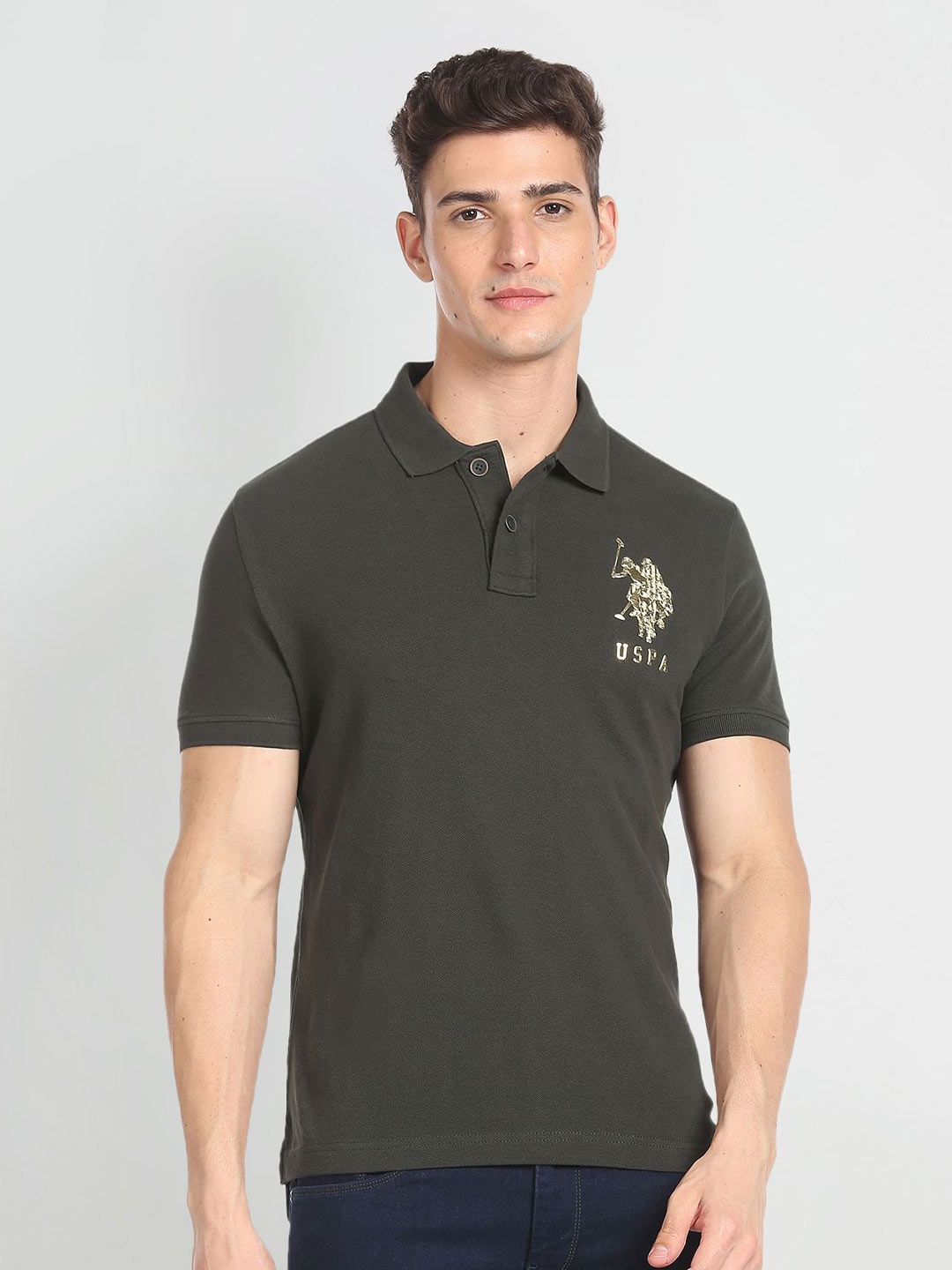 U.S. Polo Assn. Denim Co. Polo Collar Pure Cotton T-shirt, Green