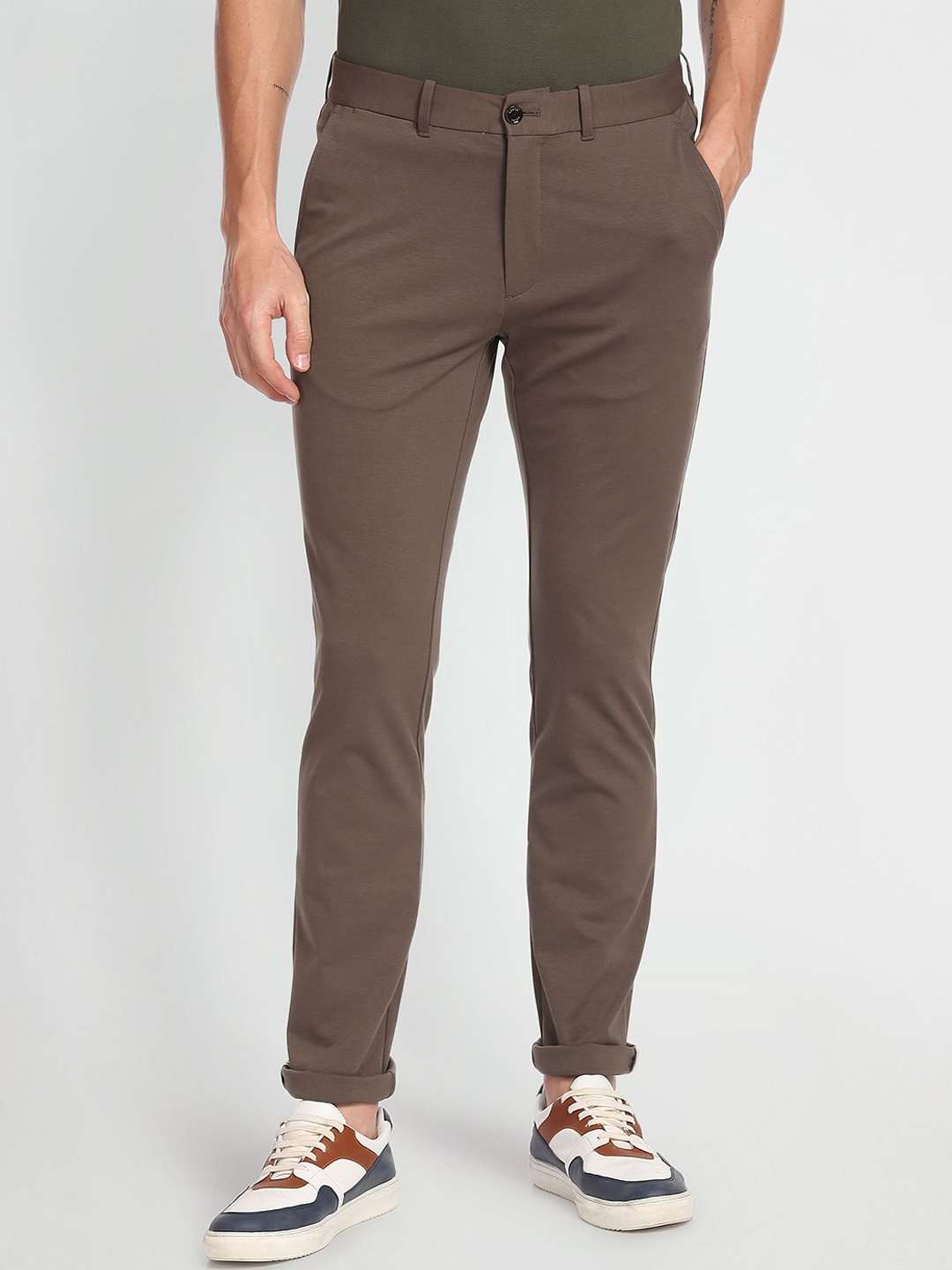 

Arrow Sport Men Mid-Rise Jackson Skinny Fit Solid Trousers, Brown