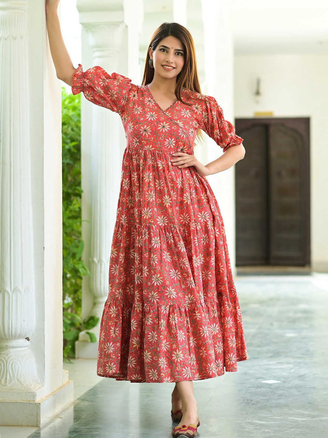 

Hatheli Floral Printed Maxi Dress, Red