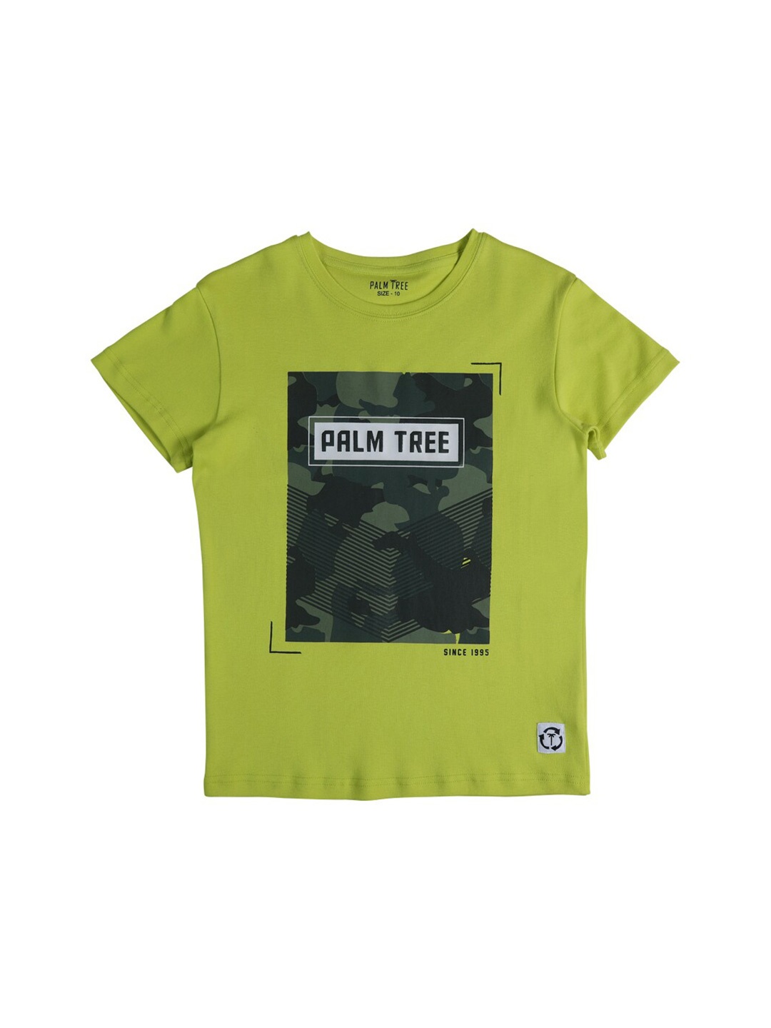 

Palm Tree Boys Typography & Camouflage Printed Casual Cotton T-shirt, Green