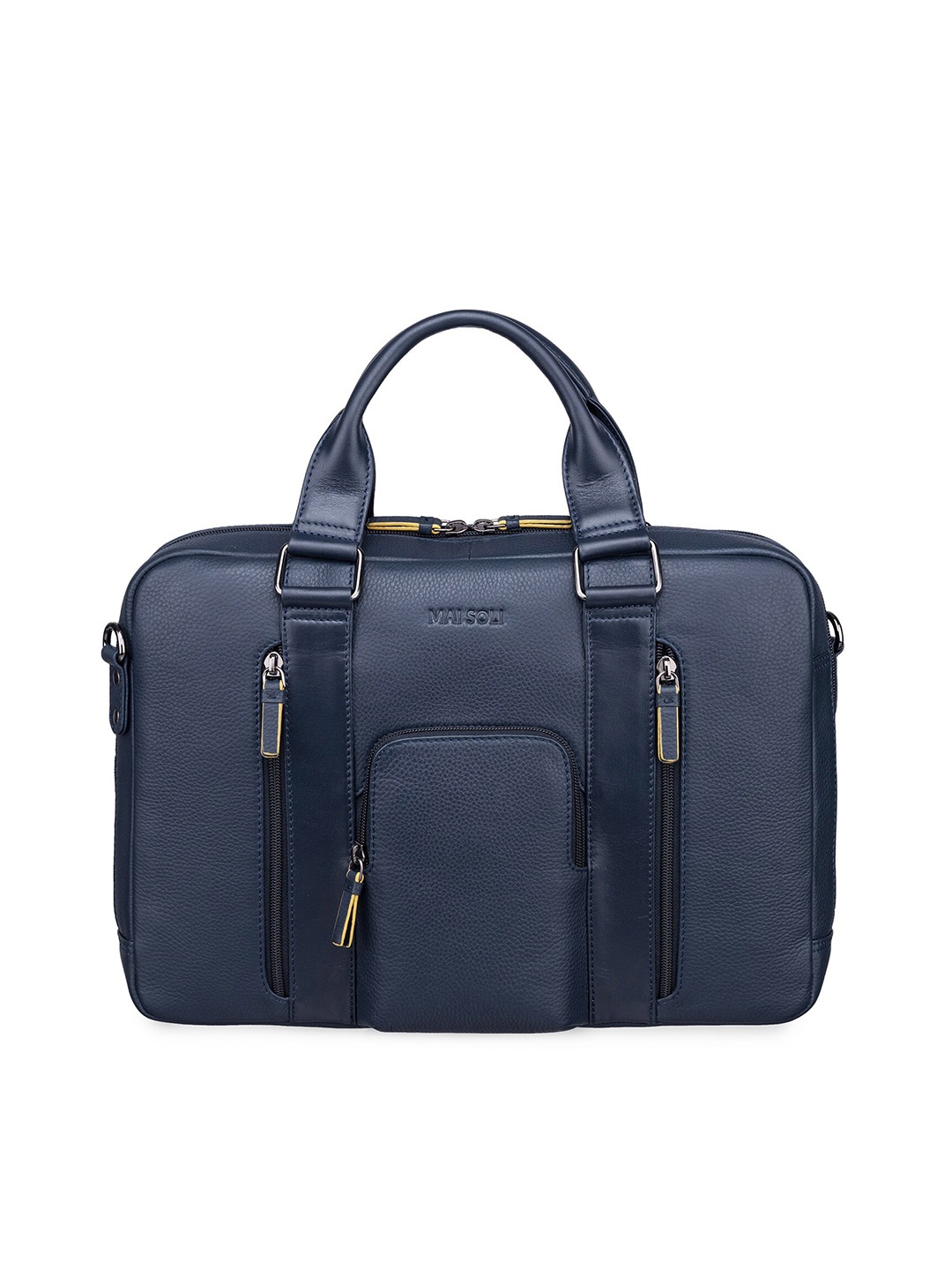 

MAI SOLI Men Textured Leather Double Zip Chester Laptop Bag, Navy blue