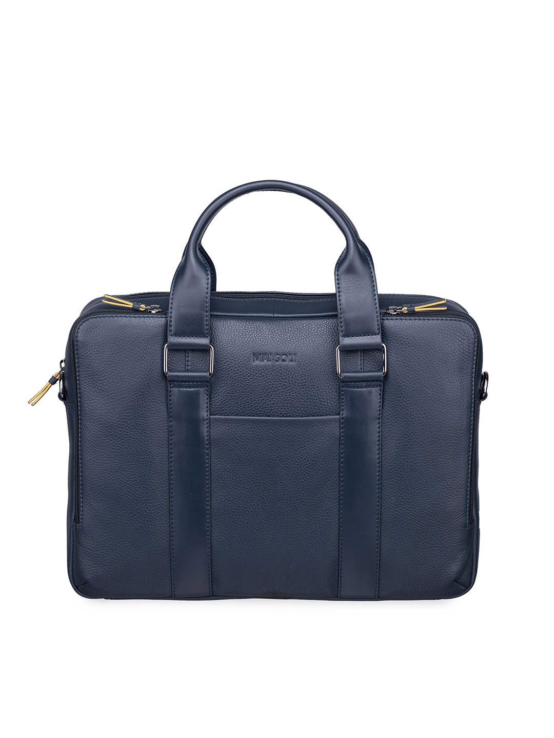 

MAI SOLI Men Textured Leather Multi-Pockets Carter Laptop Bag, Navy blue
