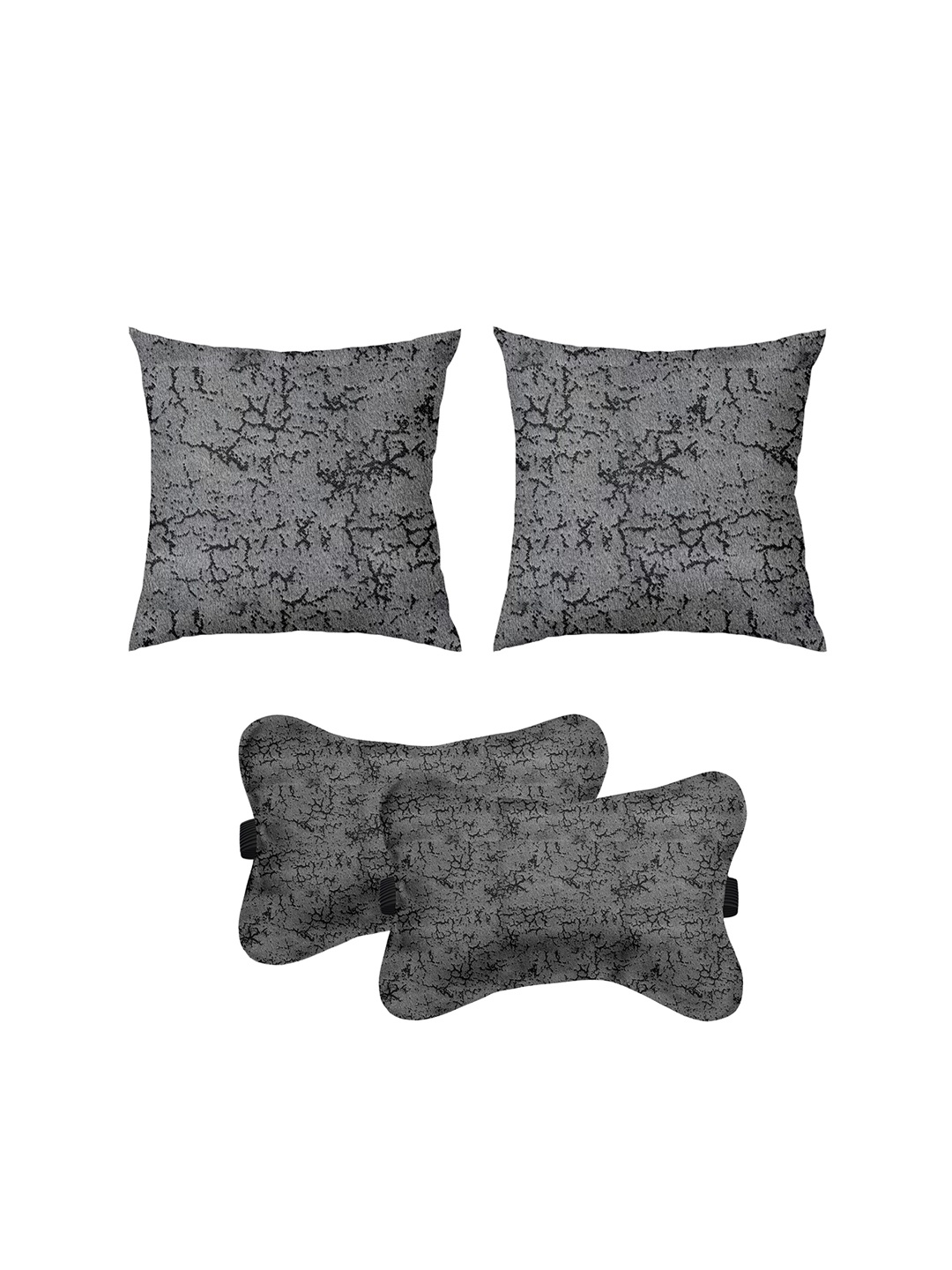 

Lushomes Set Of 2 Velvet Back Rest Pillows & Set Of 2 Neck Rest Pillows, Grey