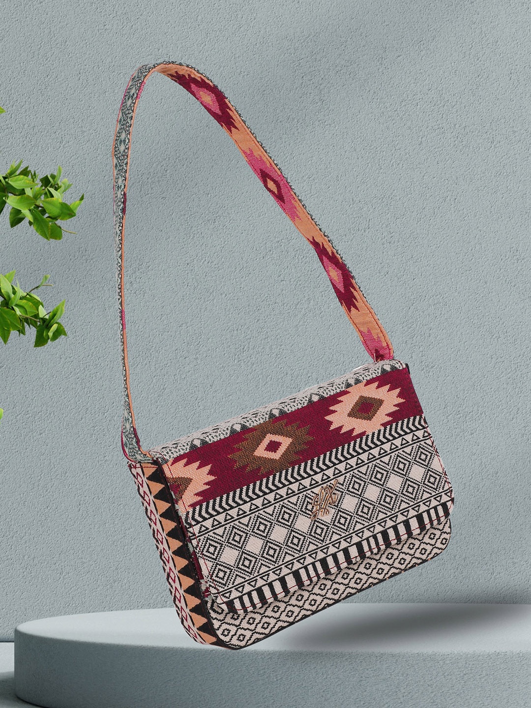 

LEKHX Ethnic Motifs Printed Structured Shoulder Bag, Black