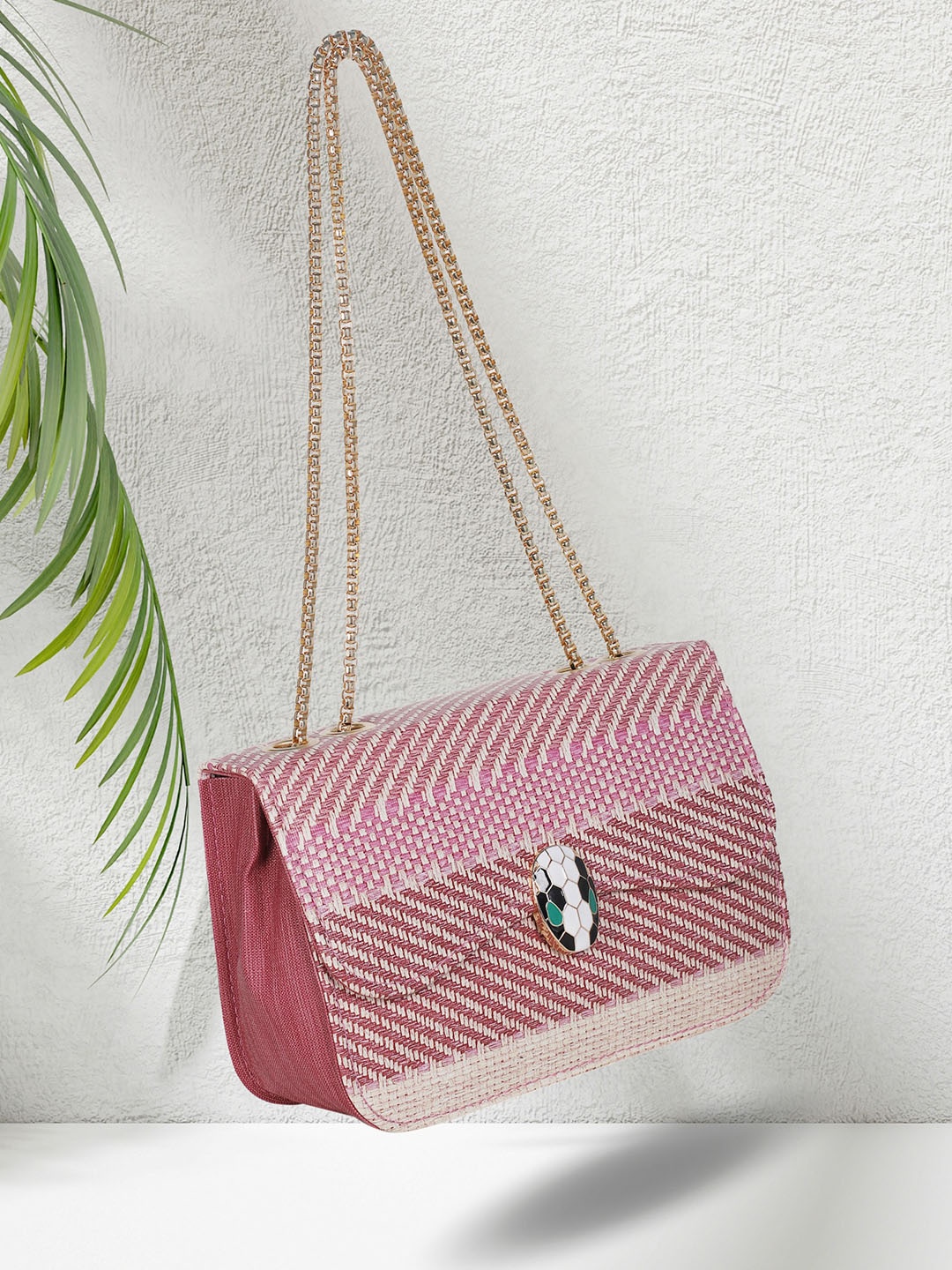 

LEKHX Striped Structured Shoulder Bag, Pink