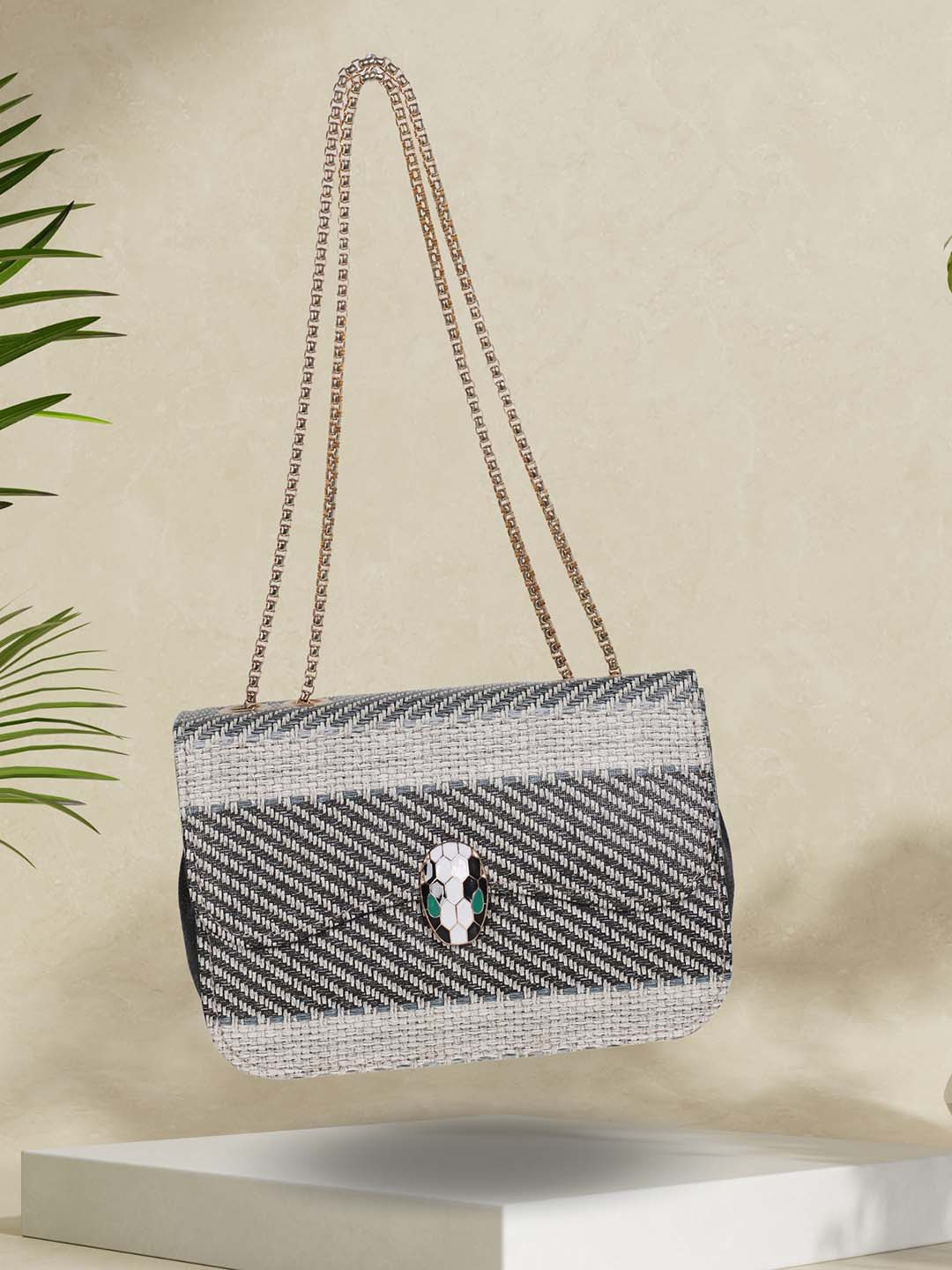 

LEKHX Striped Structured Shoulder Bag, White