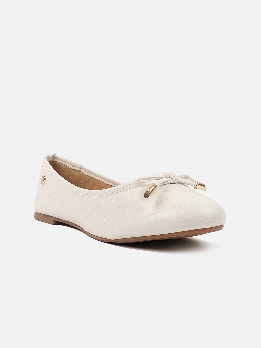 

Carlton London Textured Ballerinas With Bows, White