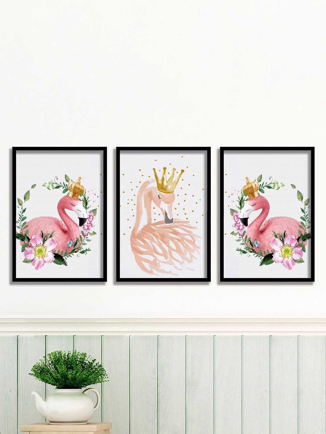 

SAF 3-PCS Grey & Pink Flamingo Theme Painting Wall Art