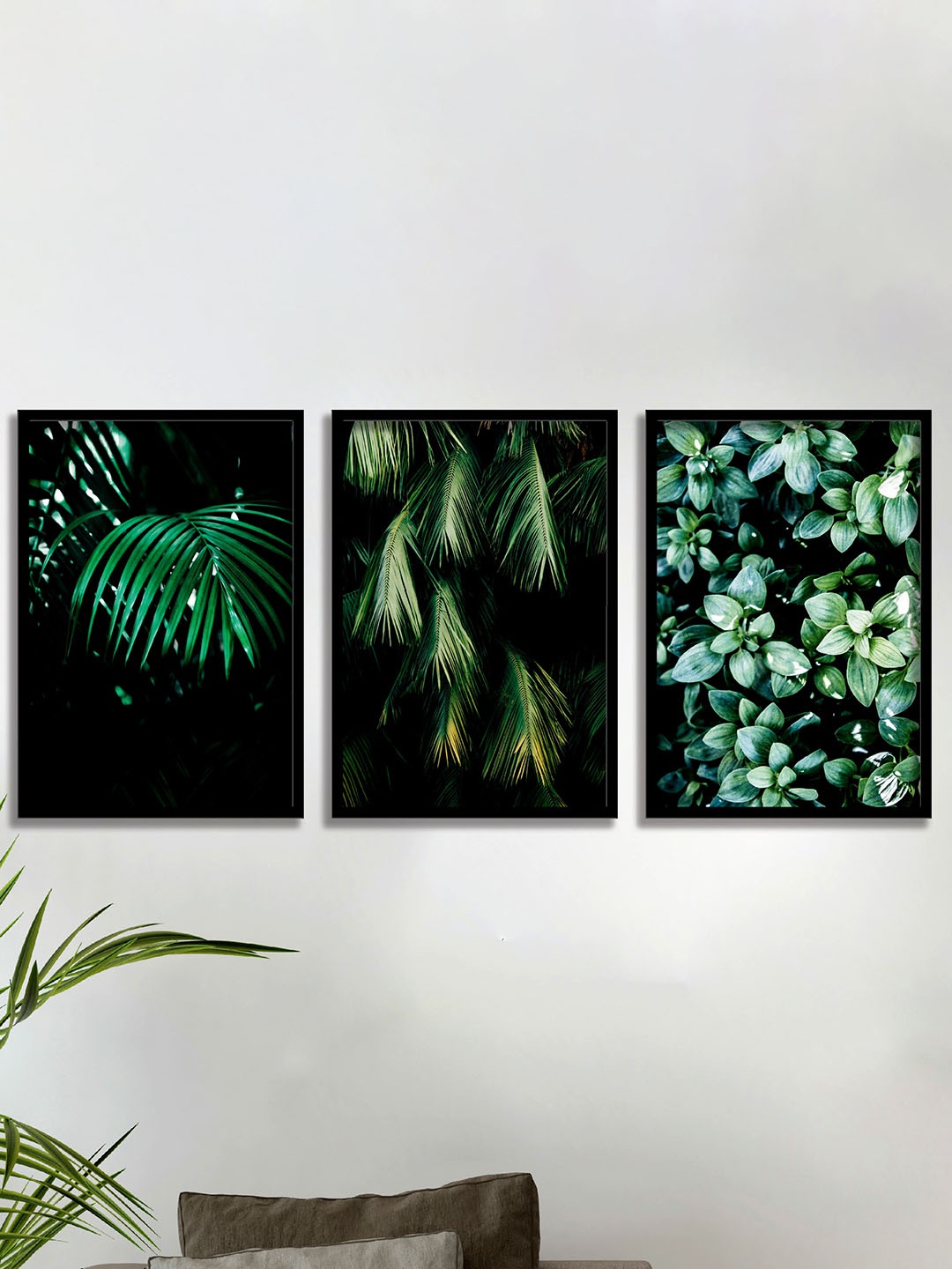 

SAF 3-Pcs Black & Green Tropical Leaves Painting Wall Art