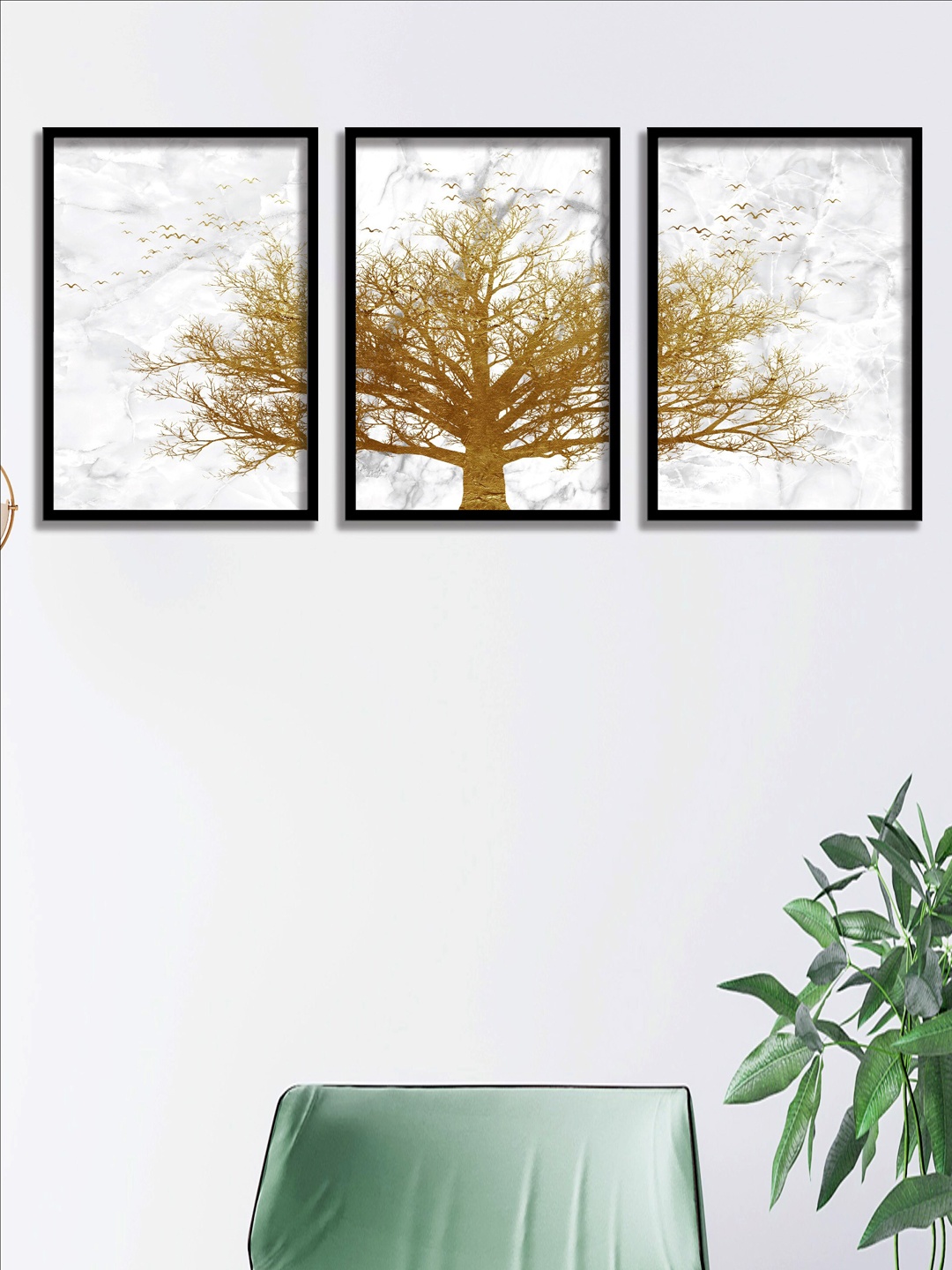 

SAF 3-Pcs Grey & Beige Golden Tree Painting Wall Art