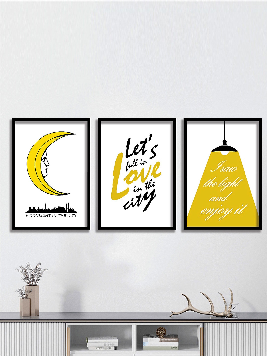 

SAF 3-Pcs White & Yellow Fall In Love Painting Wall Art