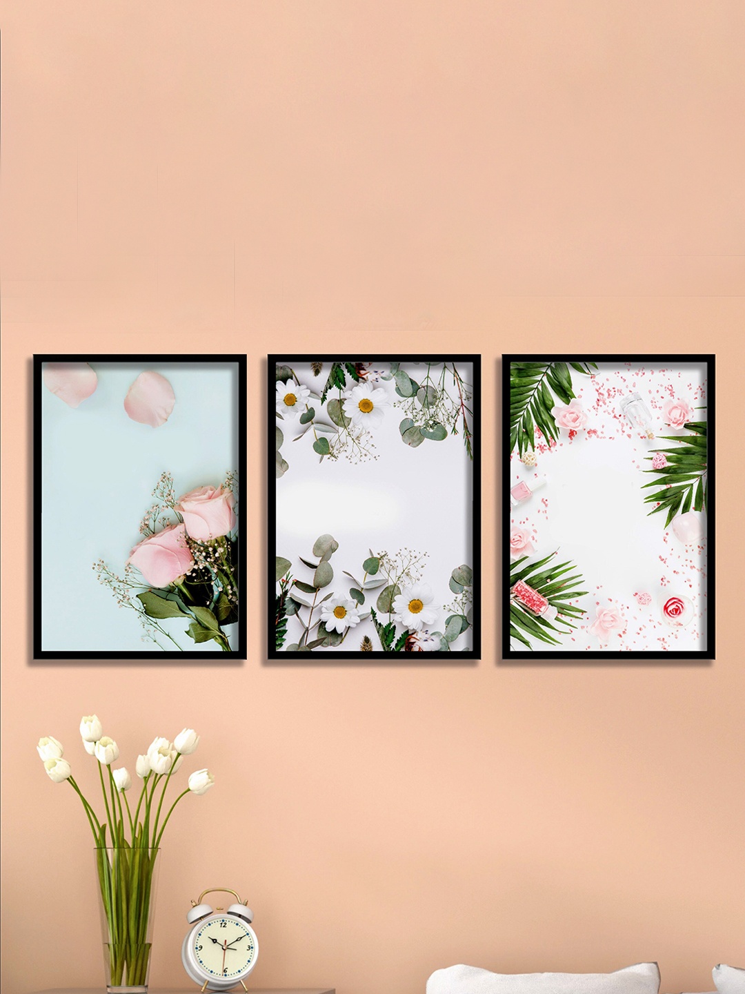 

SAF 3-Pcs Blue & Green Flower Painting Wall Art