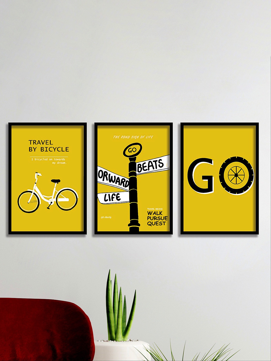 

SAF 3-Pcs Yellow & Black Motivational Quotes Painting Wall Art