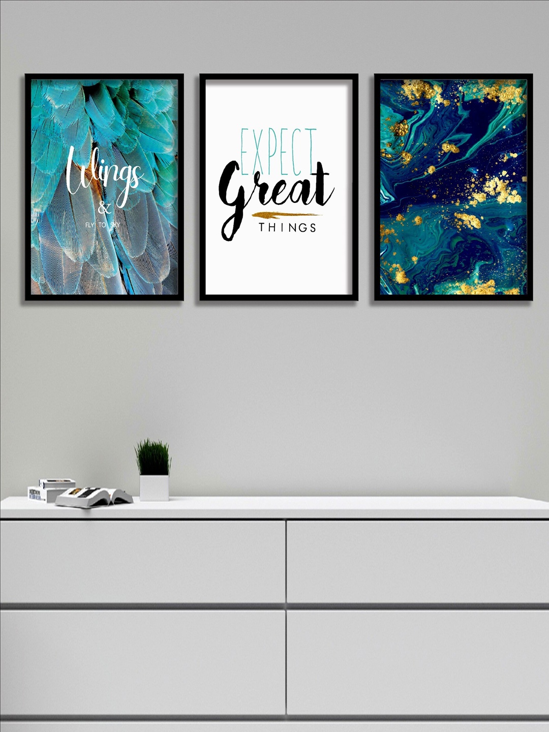 

SAF White & Blue 3-Pieces Motivational Quotes Printed Framed Wall Art