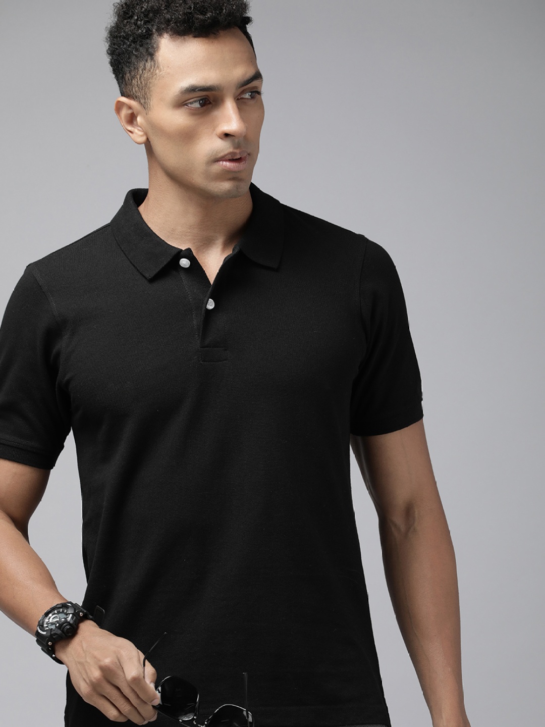 

Roadster Men Polo Collar T-shirt, Black