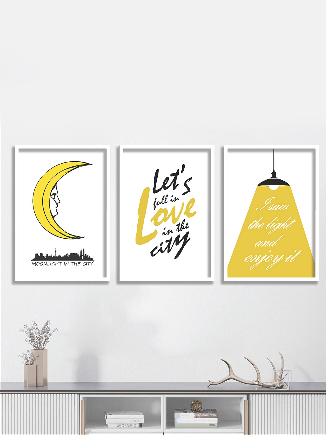 

SAF White & Yellow 3-Pcs White & Yellow Fall In Love Painting Wall Art