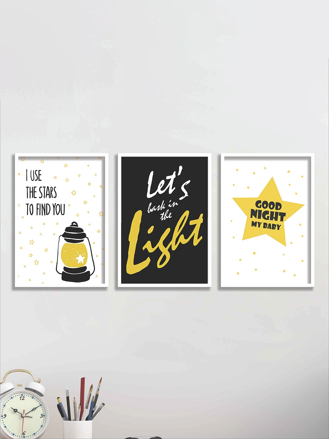 

SAF White & Black 3 Pieces Black & White Painting Wall Art