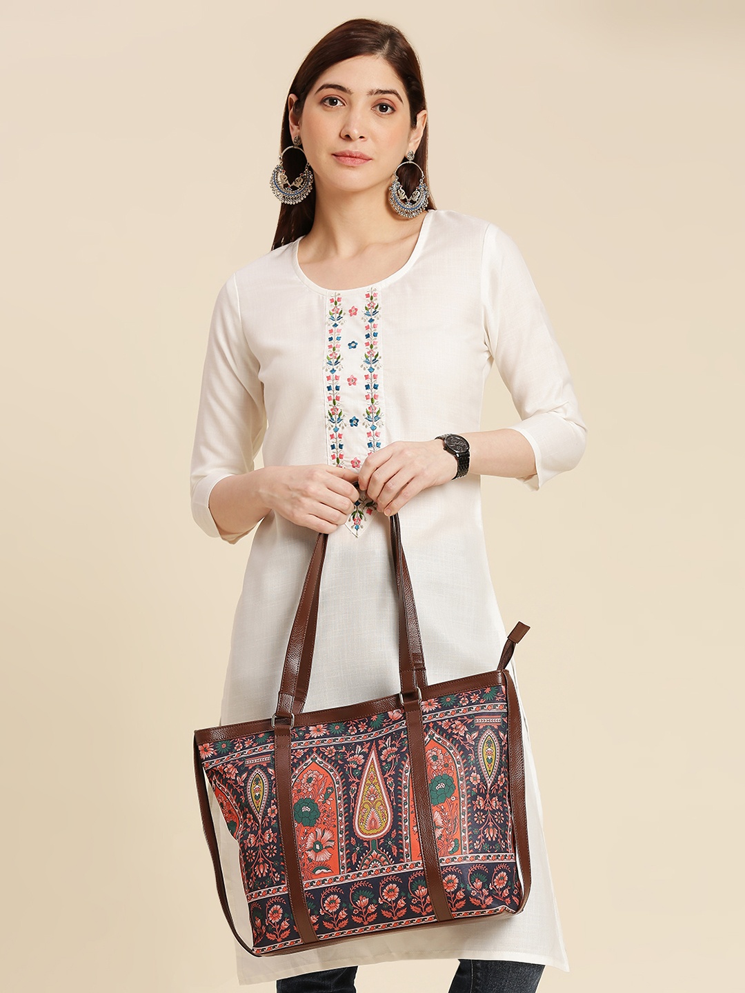 

Anouk Ethnic Motifs Printed Structured Tote Bag, Multi