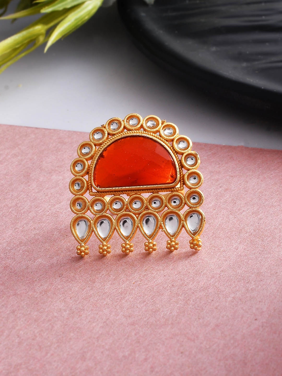 

Silvermerc Designs Gold-Plated Kundan-Studded Adjustable Rings