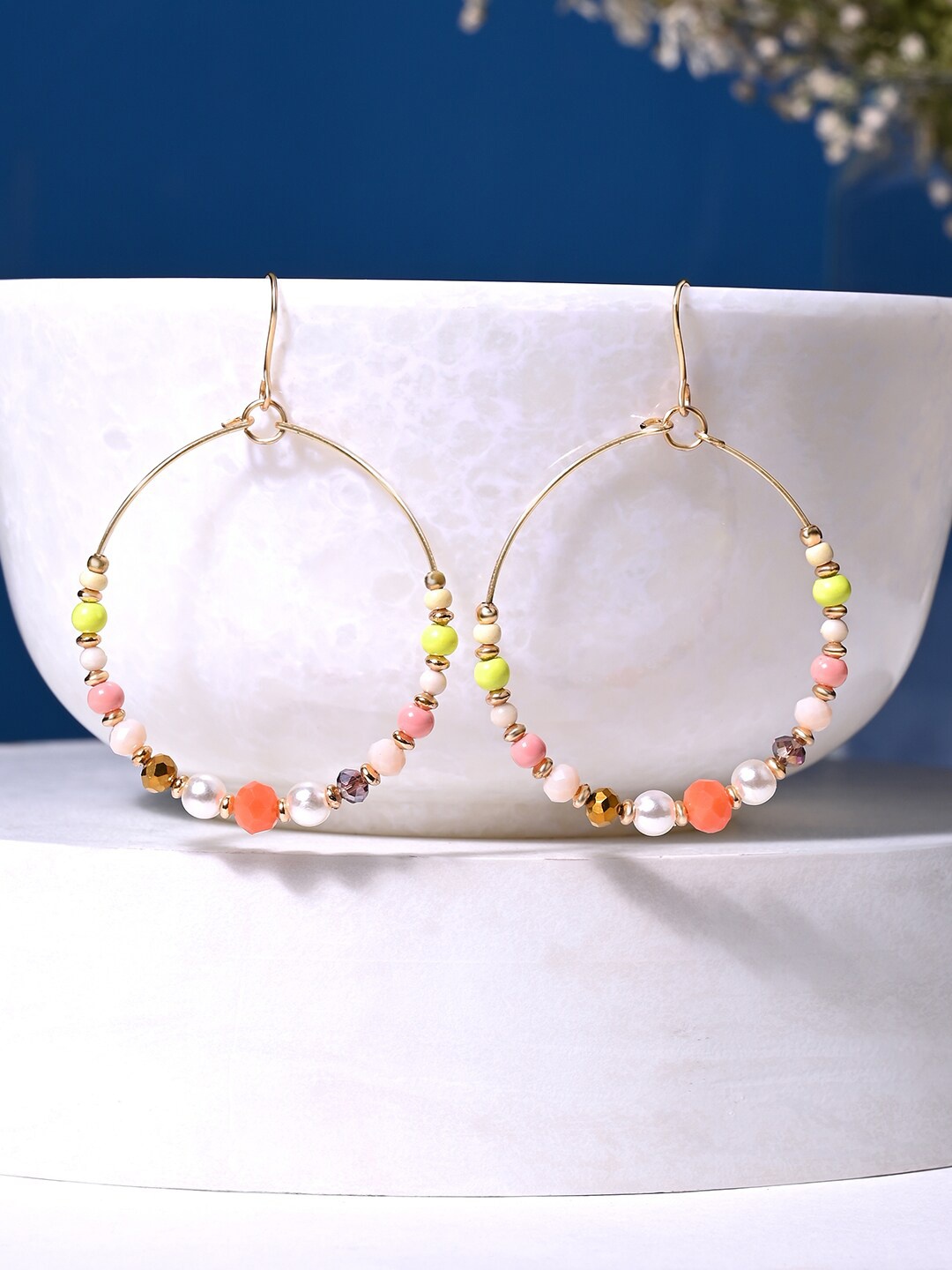 

Accessorize London Women Neon Beaded Hoop Earrings, Gold