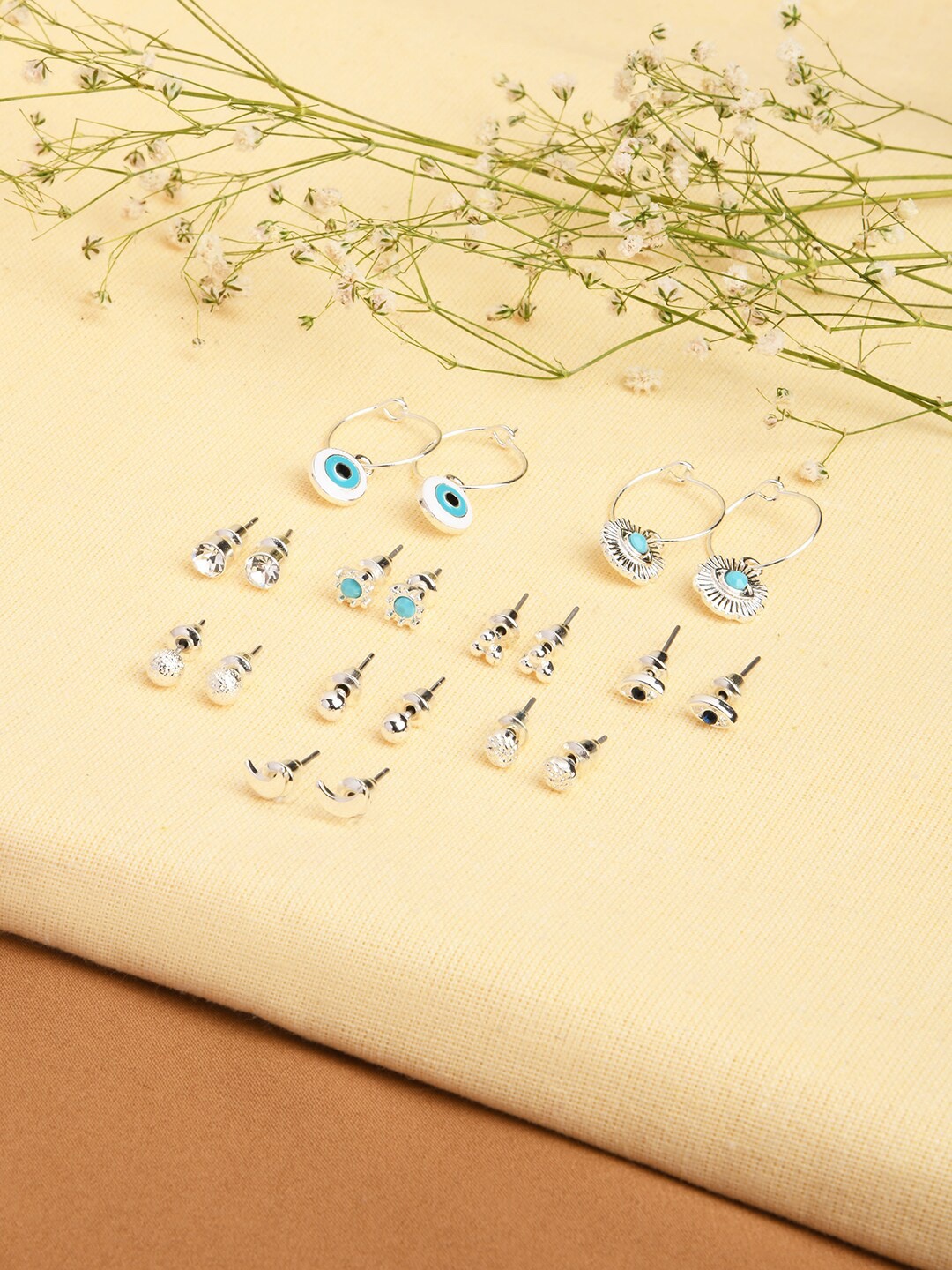 

Accessorize Set Of 10 Silver-Plated Stud And Evil Eye Hoop Earrings