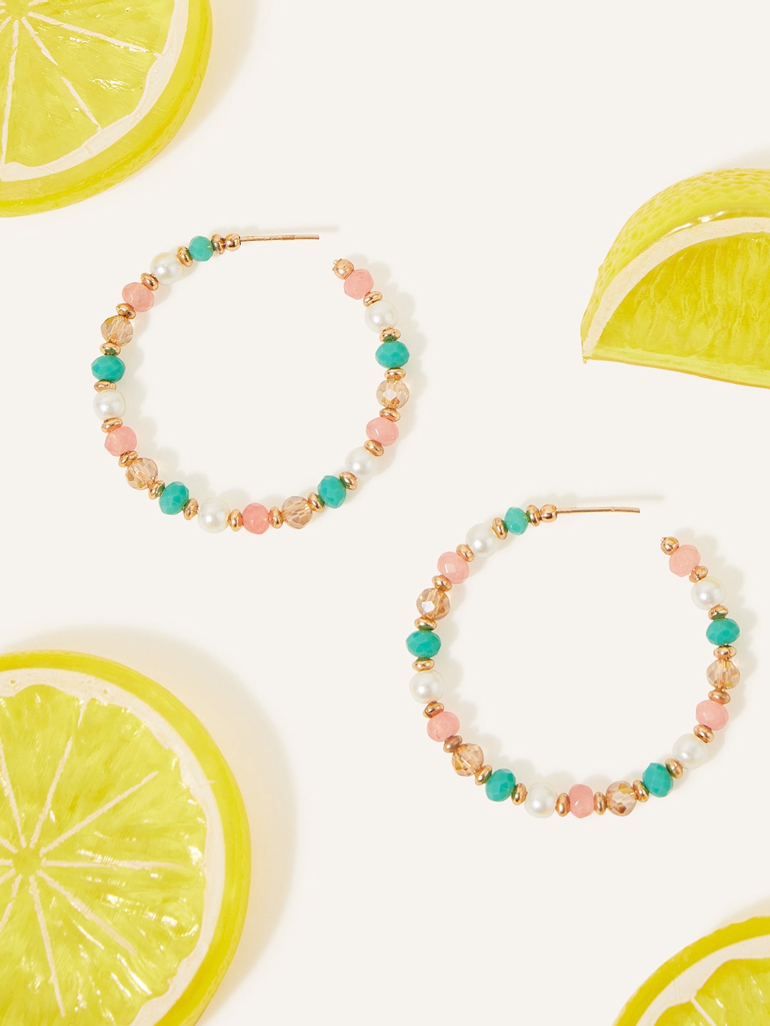 

Accessorize London Women Small Coral Beaded Hoop Earrings, Gold