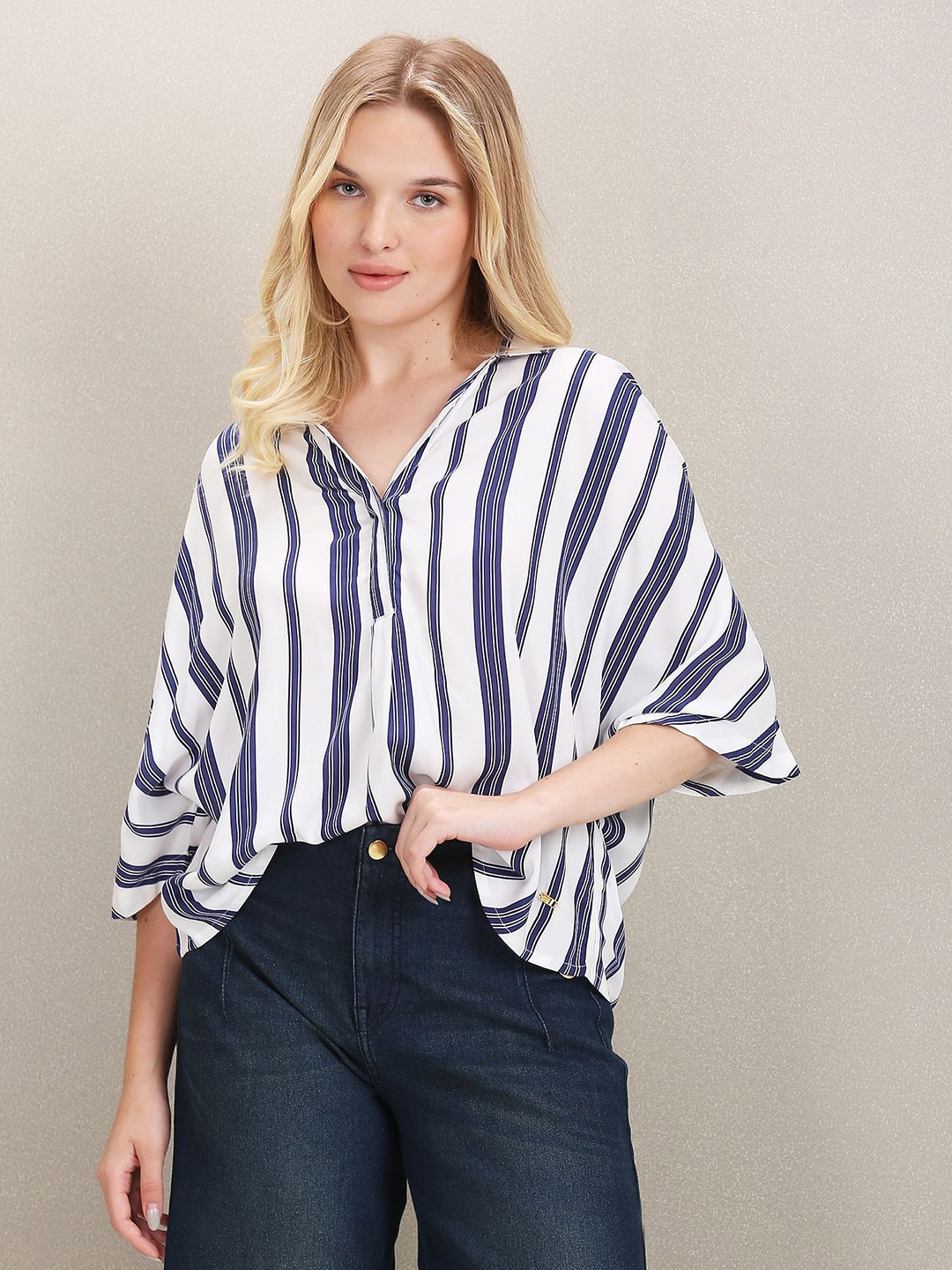 

U.S. Polo Assn. Women Boxy Vertical Stripes Opaque Casual Shirt, White