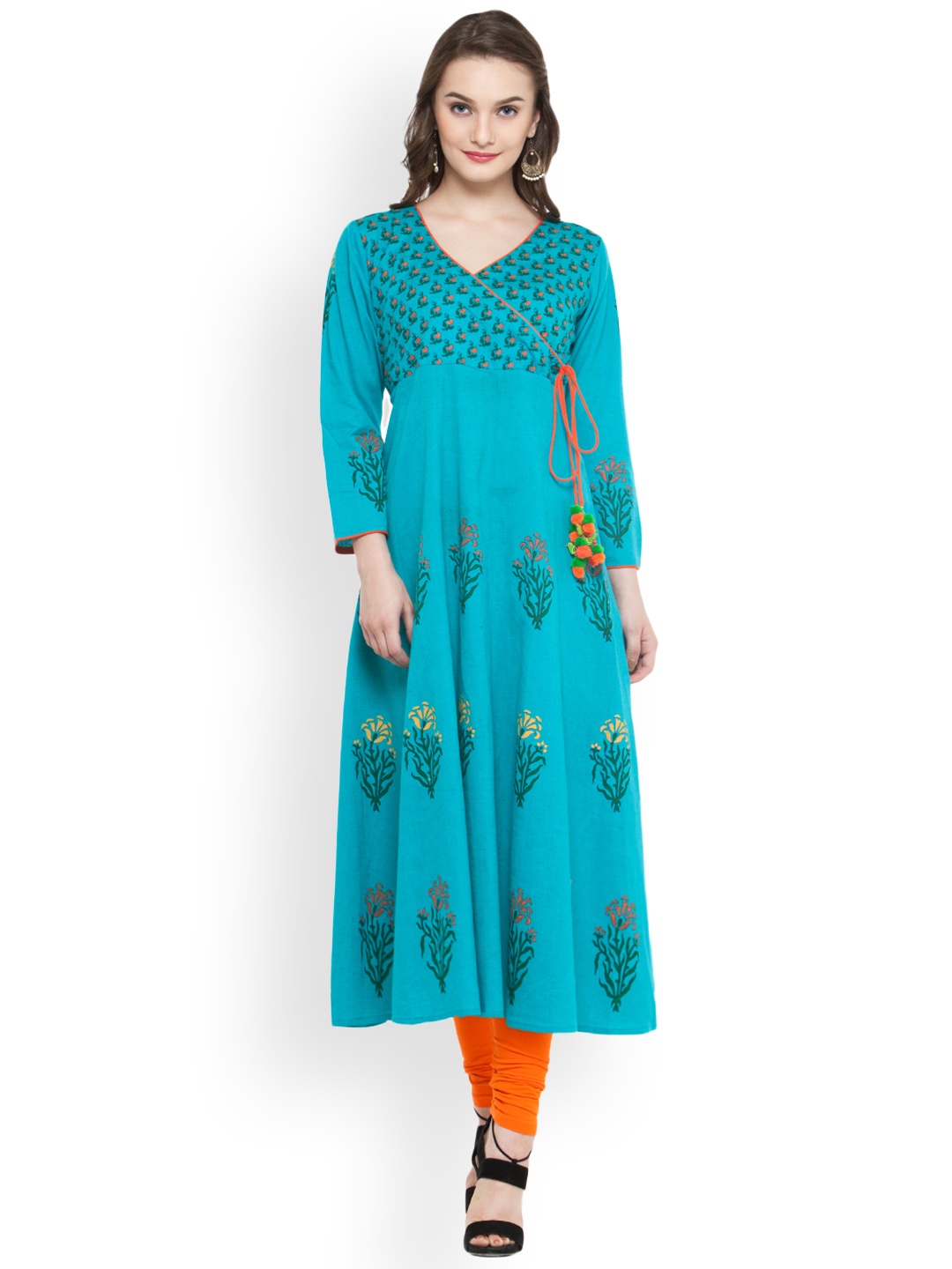 

Bitterlime Women Sea Green Block Print Anarkali Kurta