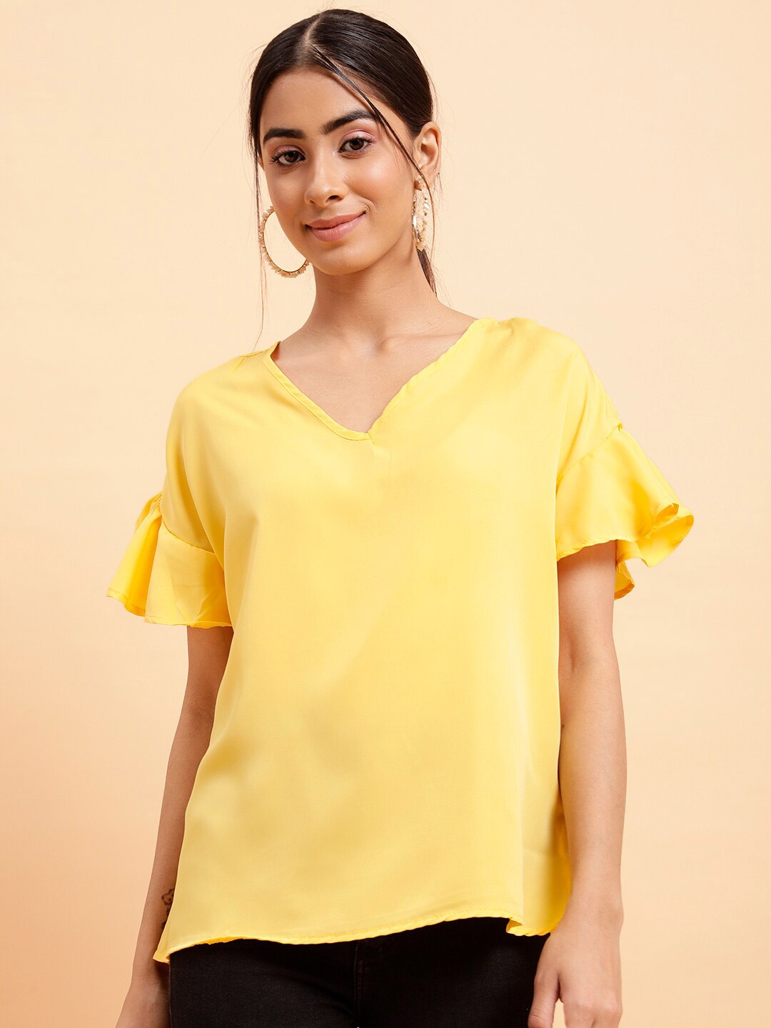 

MINT STREET V-Neck Short Bell Sleeve Top, Yellow