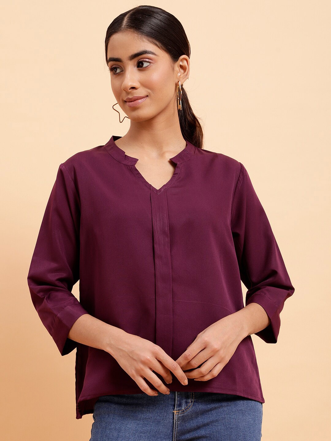 

MINT STREET V-Neck Shirt Style Top, Burgundy