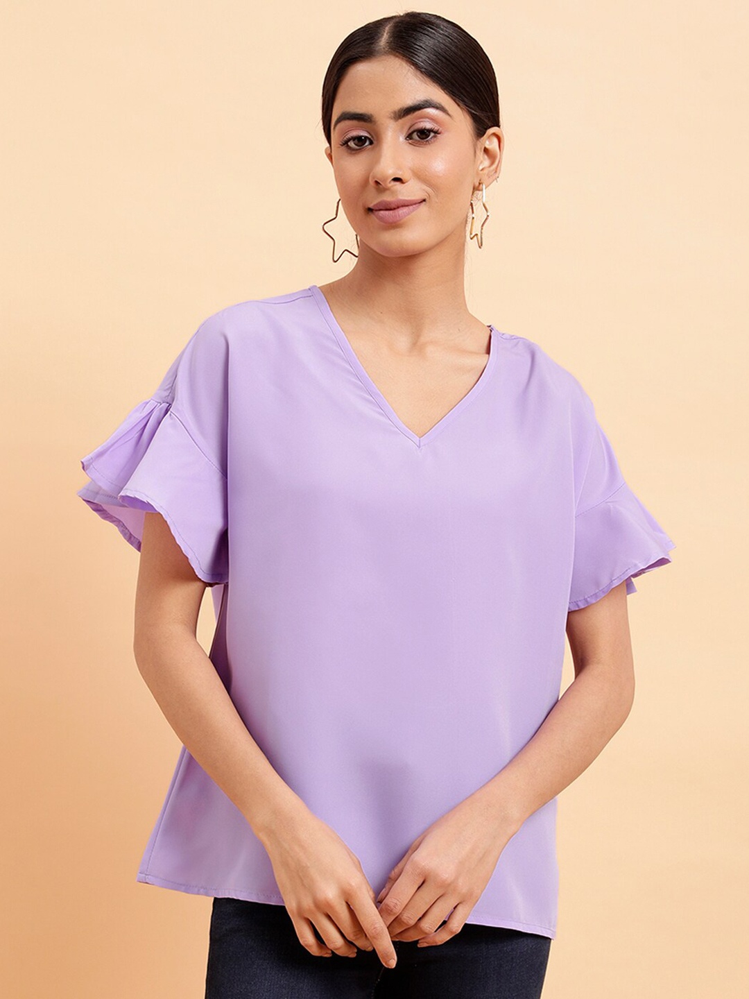 

MINT STREET V-Neck Bell Sleeves Top, Lavender