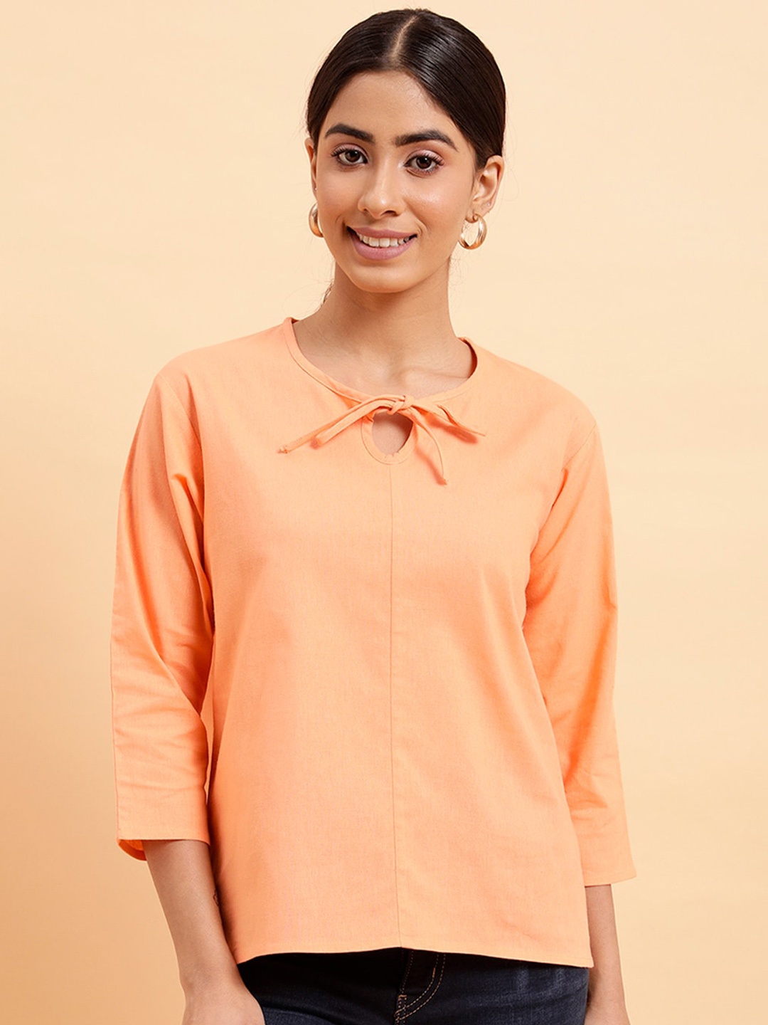 

MINT STREET Tie-Up Neck Crepe Top, Peach