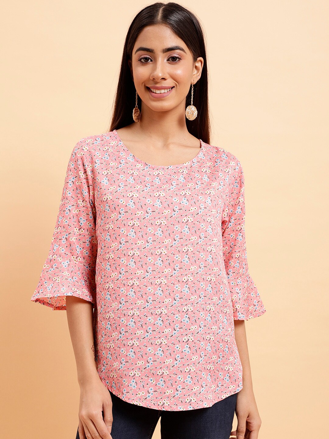 

MINT STREET Floral Print Bell Sleeved Top, Pink