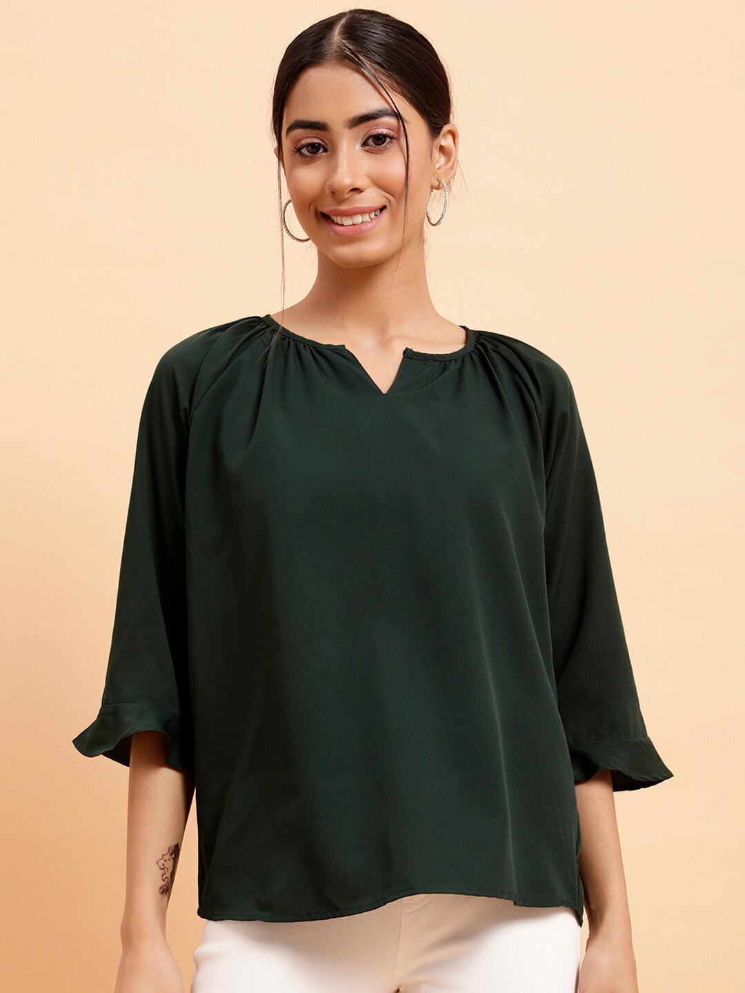 

MINT STREET Bell Sleeve Crepe Top, Green