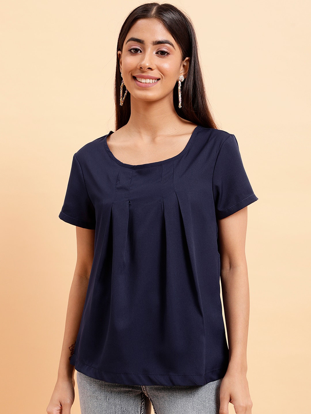 

MINT STREET Square Neck Crepe Top, Navy blue