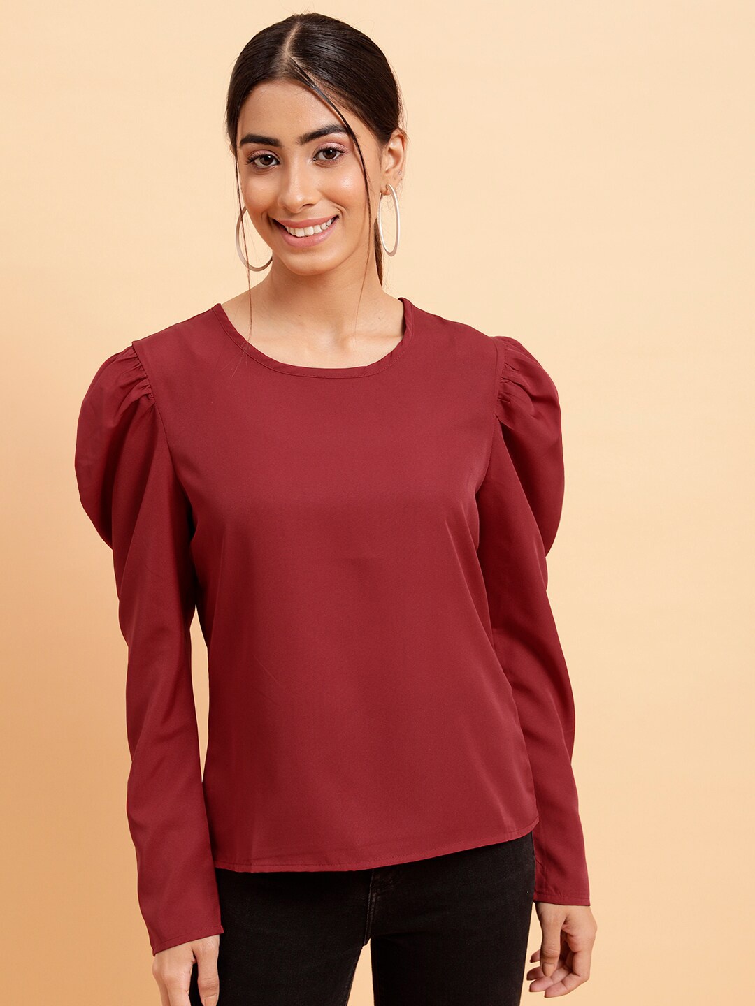 

MINT STREET Puff Sleeves Regular Top, Maroon