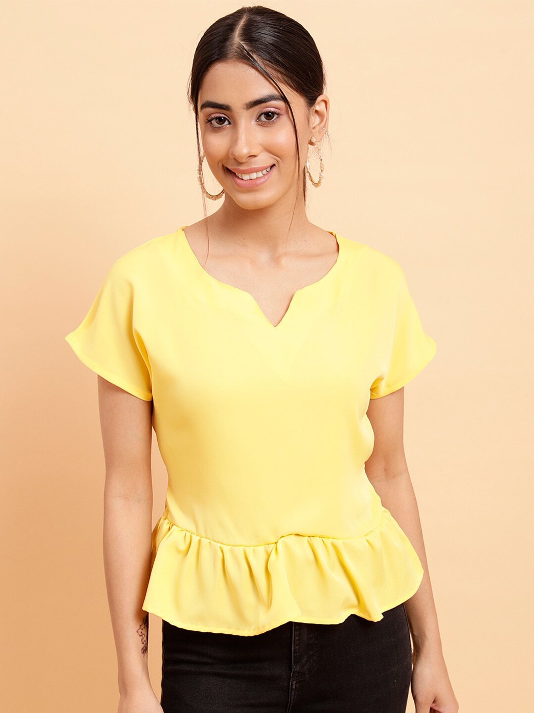 

MINT STREET Casual Crepe Peplum Top, Yellow