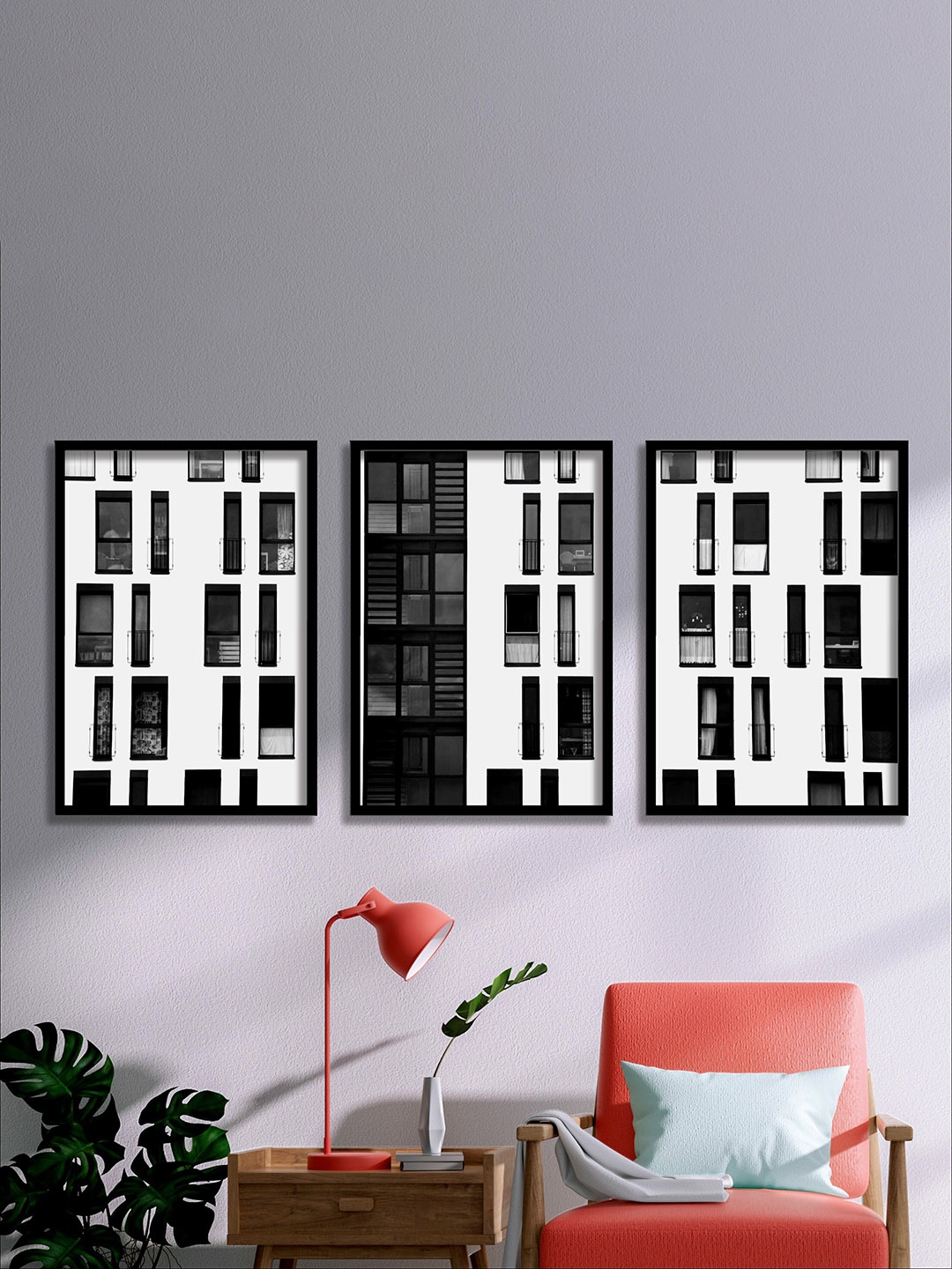 

SAF Black & White 3 Pieces Abstract Painting Waterproof Wall Arts
