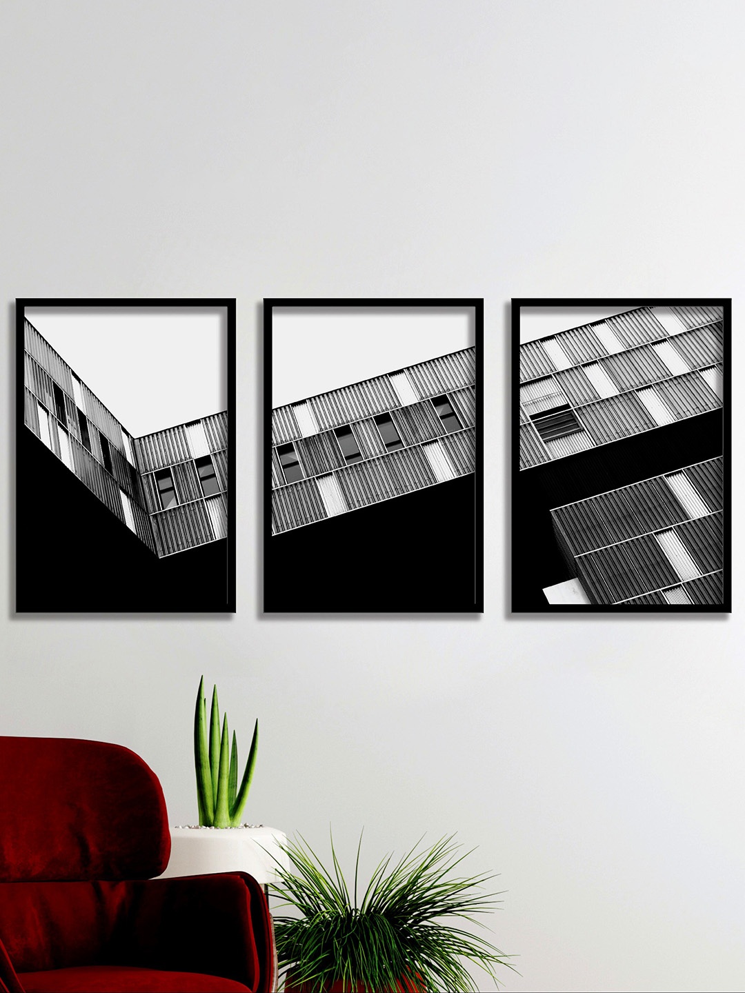 

SAF Black & Grey 3 Pieces Abstract Painting Waterproof Wall Arts