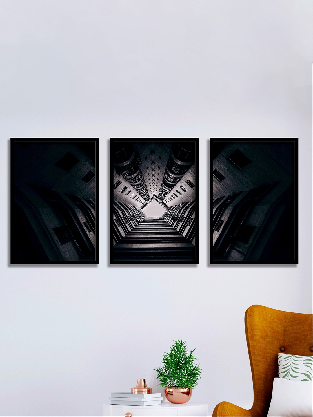 

SAF Black & Grey 3 Pieces Abstract Painting Waterproof Wall Arts